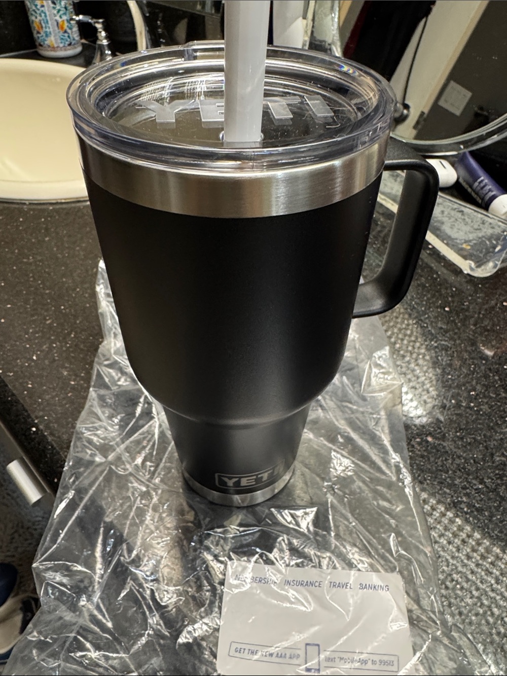 Yeti Black Travel Tumbler with Handle and Clear Lid